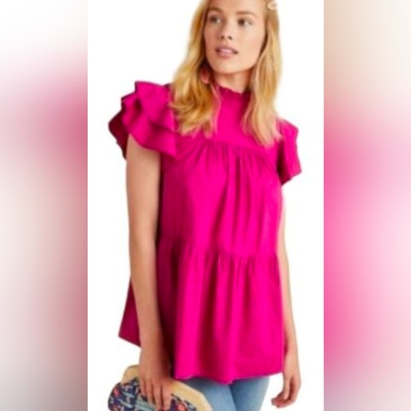 Maeve by Anthropologie pink cotton short sleeve blouse M - Picture 1 of 7